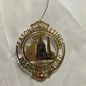 Christmas Seasons Greetings‎ Washington DC Cut Out Gold Finish Brass Ornament